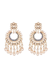 Gold Finish Blue Zircon & Pearl Chandbali Earrings