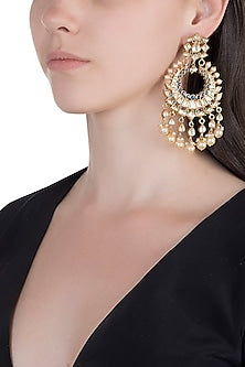 Gold Finish Blue Zircon & Pearl Chandbali Earrings