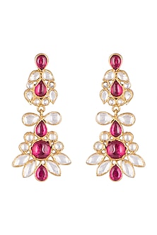 Gold Plated Pearls & Red Quartz Earrings