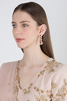 Gold Plated Pearls & Red Quartz Earrings