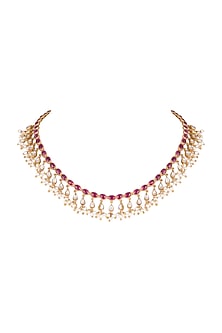 Gold Plated Pearls & Red Quartz Necklace