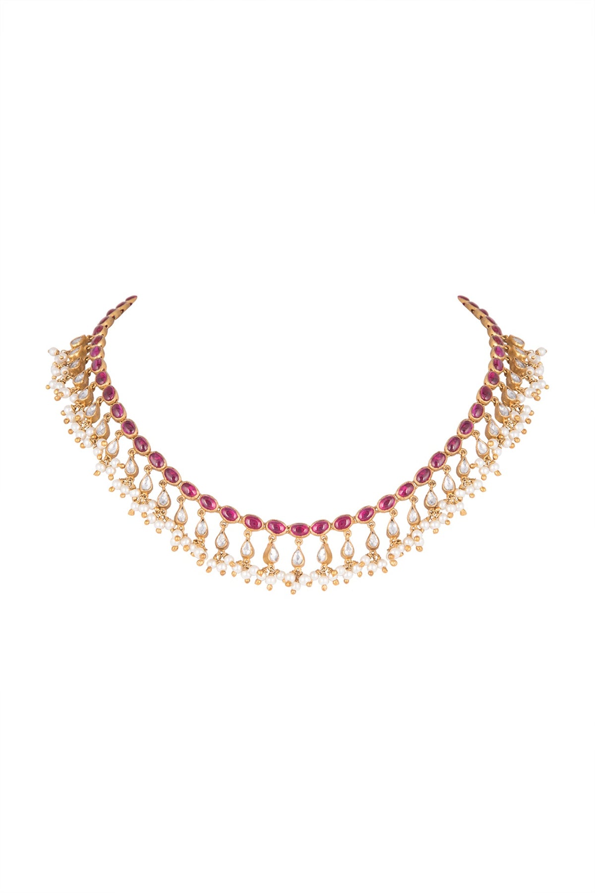 Gold Plated Pearls & Red Quartz Necklace