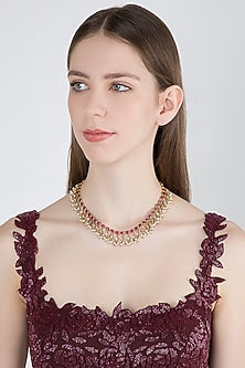 Gold Plated Pearls & Red Quartz Necklace