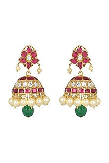 Gold Finish Green Onyx Jhumka Earrings