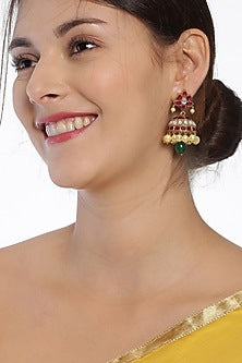 Gold Finish Green Onyx Jhumka Earrings