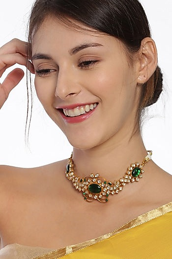 Gold Finish Green Choker Necklace