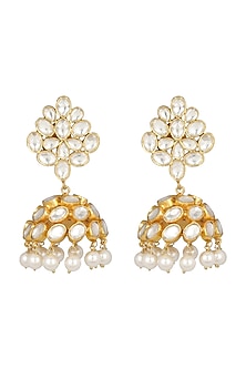 Gold Finish Pearl Jhumka Earrings