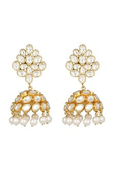 Gold Finish Pearl Jhumka Earrings