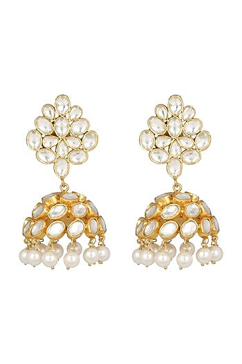 Gold Finish Pearl Jhumka Earrings