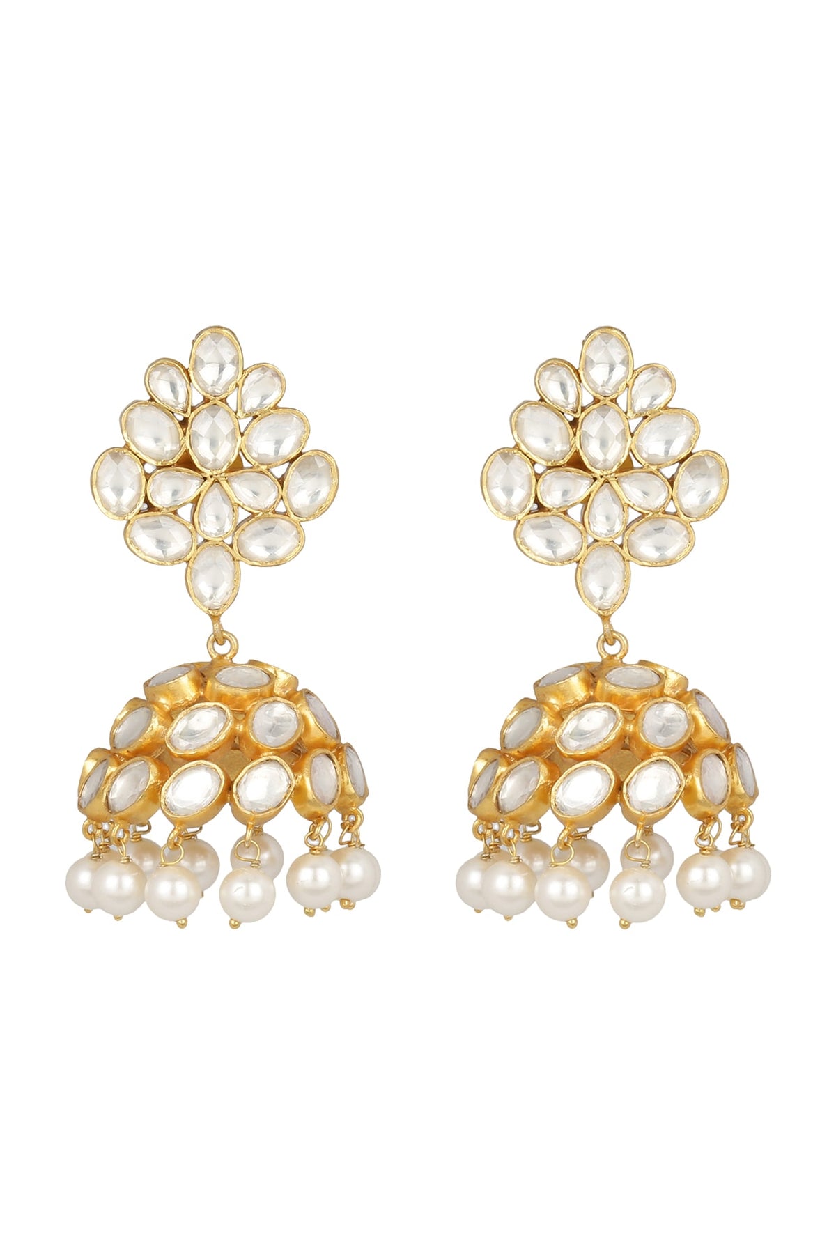 Gold Finish Pearl Jhumka Earrings