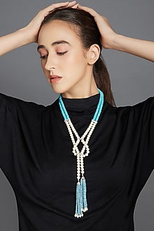 Gold Finish Necklace With Turquoise Beads