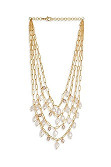 Gold Finish Pearl Layered Necklace