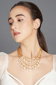 Gold Finish Pearl Layered Necklace