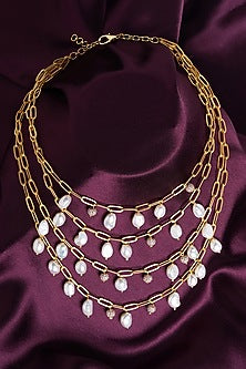 Gold Finish Pearl Layered Necklace