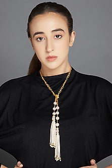 Gold Finish Necklace With Shell Pearls