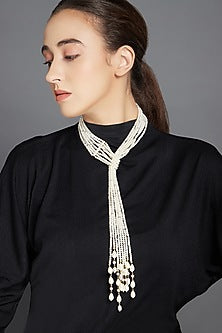 Gold Finish Layered Necklace With Shell Pearls
