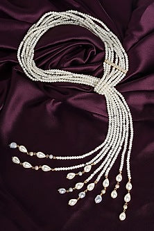 Gold Finish Layered Necklace With Shell Pearls