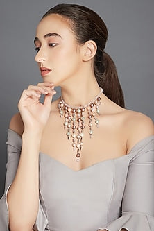 White Finish Necklace With Shell Pearls