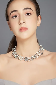 Silver Finish Pearl Layered Necklace