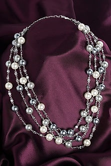 Silver Finish Pearl Layered Necklace