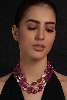 Gold Finish Red Agate Necklace