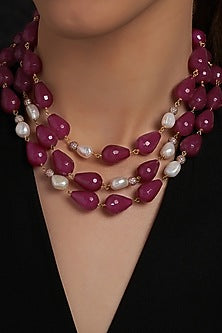 Gold Finish Red Agate Necklace