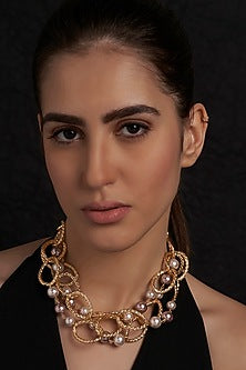 Gold Finish Shell Pearl Necklace