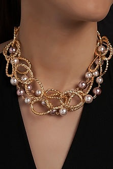 Gold Finish Shell Pearl Necklace