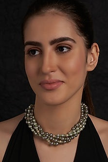 Gold Finish Greenish Grey Shell Pearl Necklace