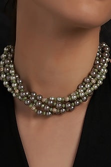Gold Finish Greenish Grey Shell Pearl Necklace