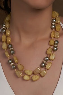 Gold Finish Yellow Agate Beaded Necklace