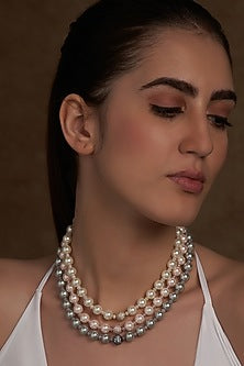 Gold Finish Powder Blue Shell Pearl Necklace