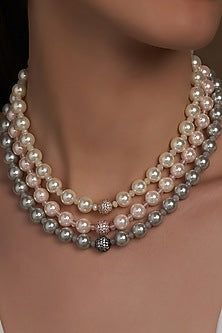 Gold Finish Powder Blue Shell Pearl Necklace