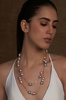 Gold Finish Necklace With Shell Pearls