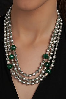 Gold Finish Green Shell Pearl Necklace