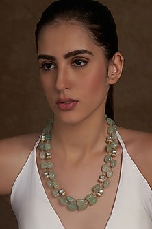 Gold Finish Green Agate Beads Necklace