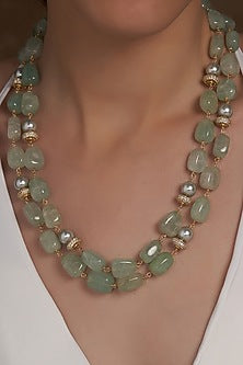 Gold Finish Green Agate Beads Necklace