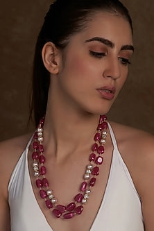 Gold Finish Red Agate Beads Necklace