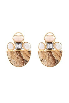 Gold Finish Fresh Water Pearl & Agate Dangler Earrings