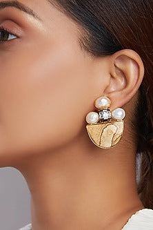 Gold Finish Fresh Water Pearl & Agate Dangler Earrings