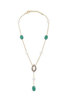 Gold Finish Green Jade Necklace