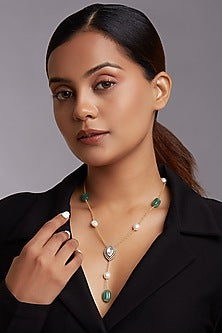 Gold Finish Green Jade Necklace