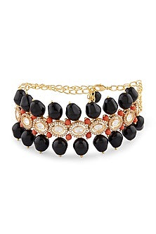 Gold Finish Choker Necklace With Black Onyx Drops