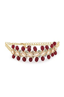 Gold Finish Choker Necklace With Red Onyx