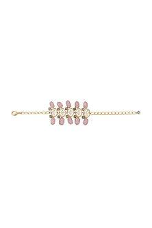 Gold Finish Pink Jade Bracelet