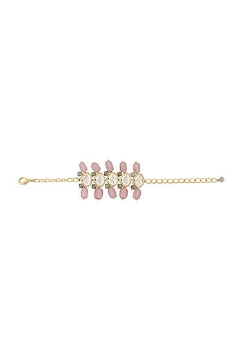 Gold Finish Pink Jade Bracelet