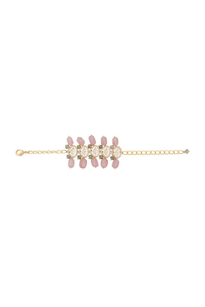Gold Finish Pink Jade Bracelet