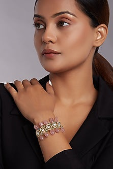 Gold Finish Pink Jade Bracelet