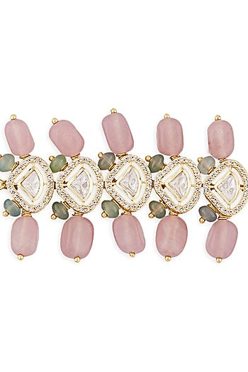 Gold Finish Pink Jade Bracelet