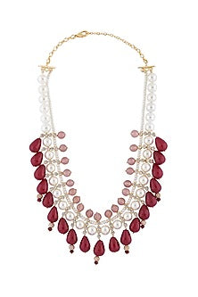 Gold Finish Red Onyx Drop Necklace